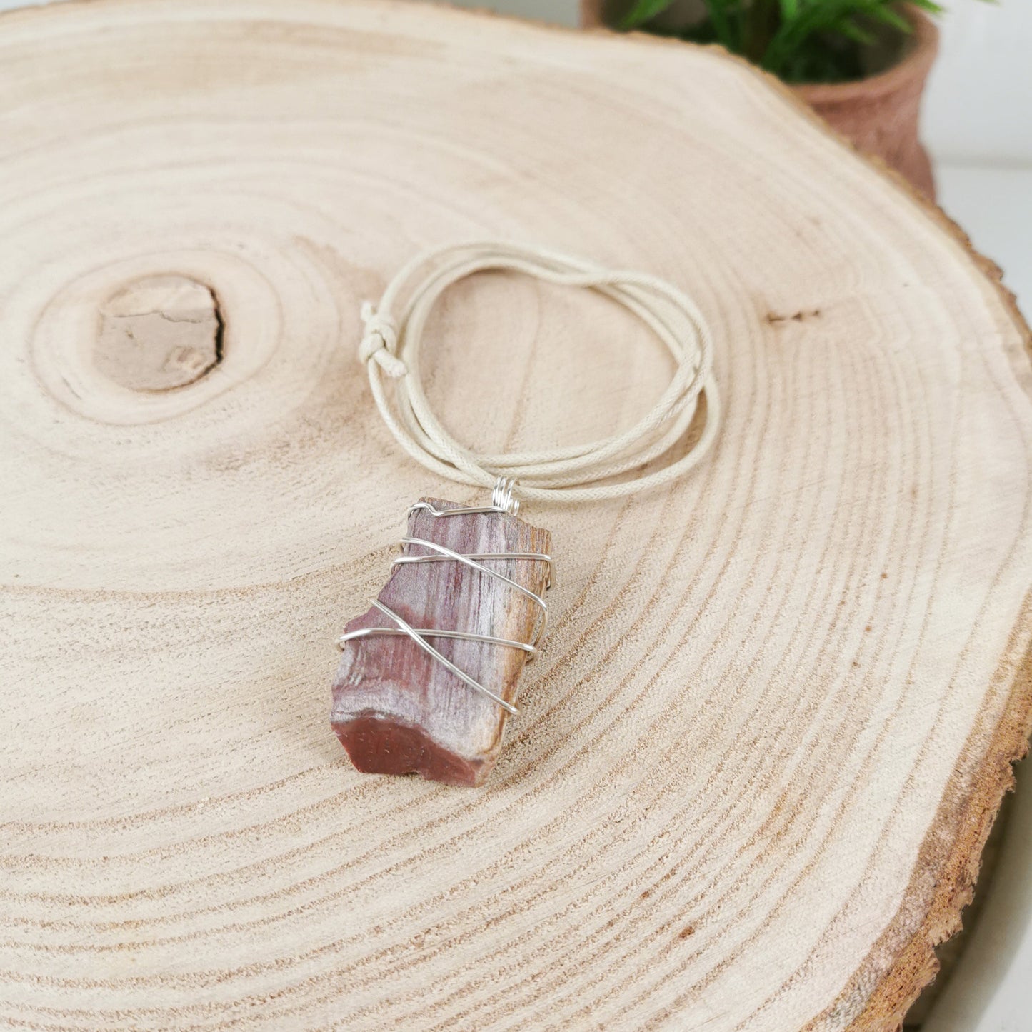 Versteinertes Holz Kette silber