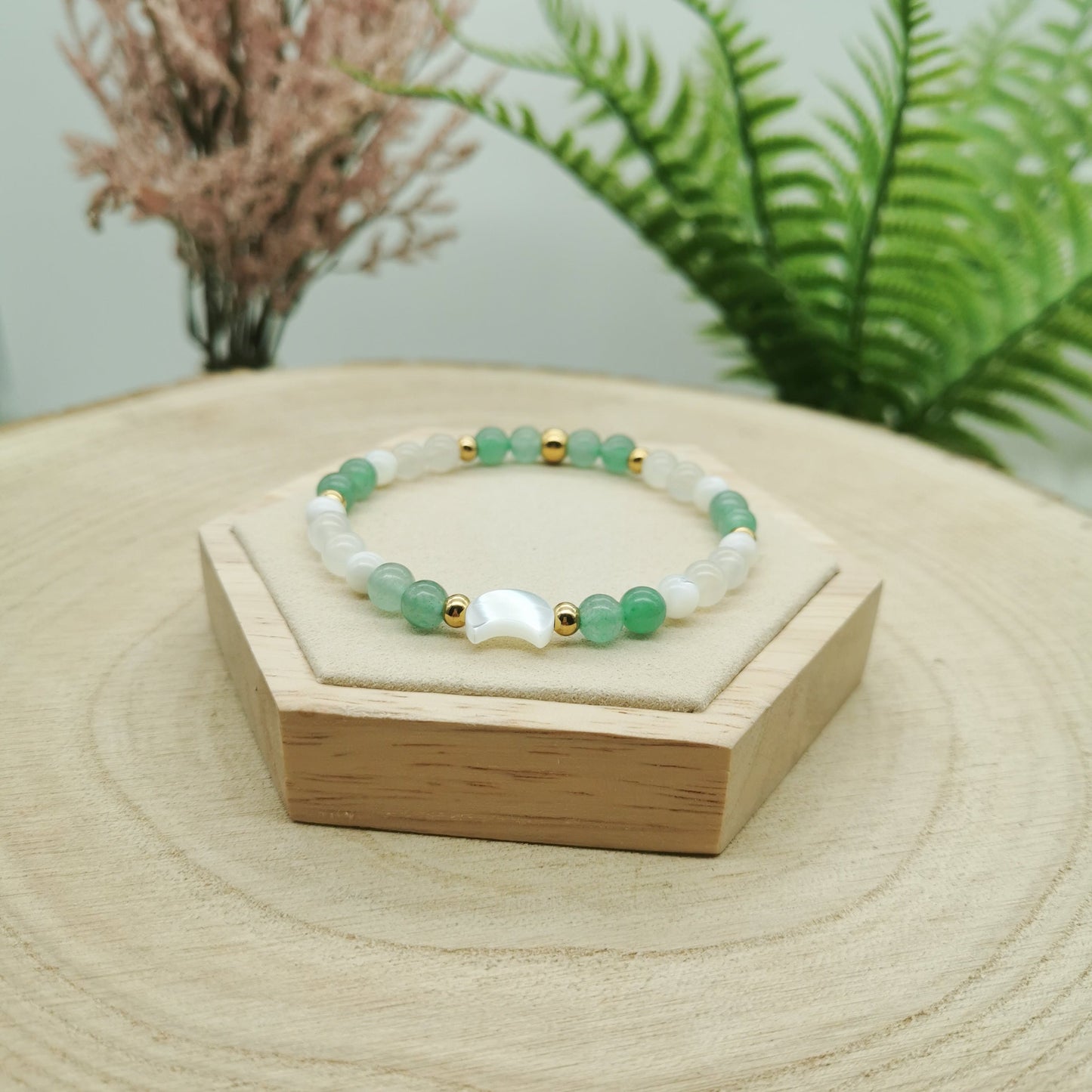 Aventurin-Mondstein-Perlmutt Armband mit Perlmutt Mond