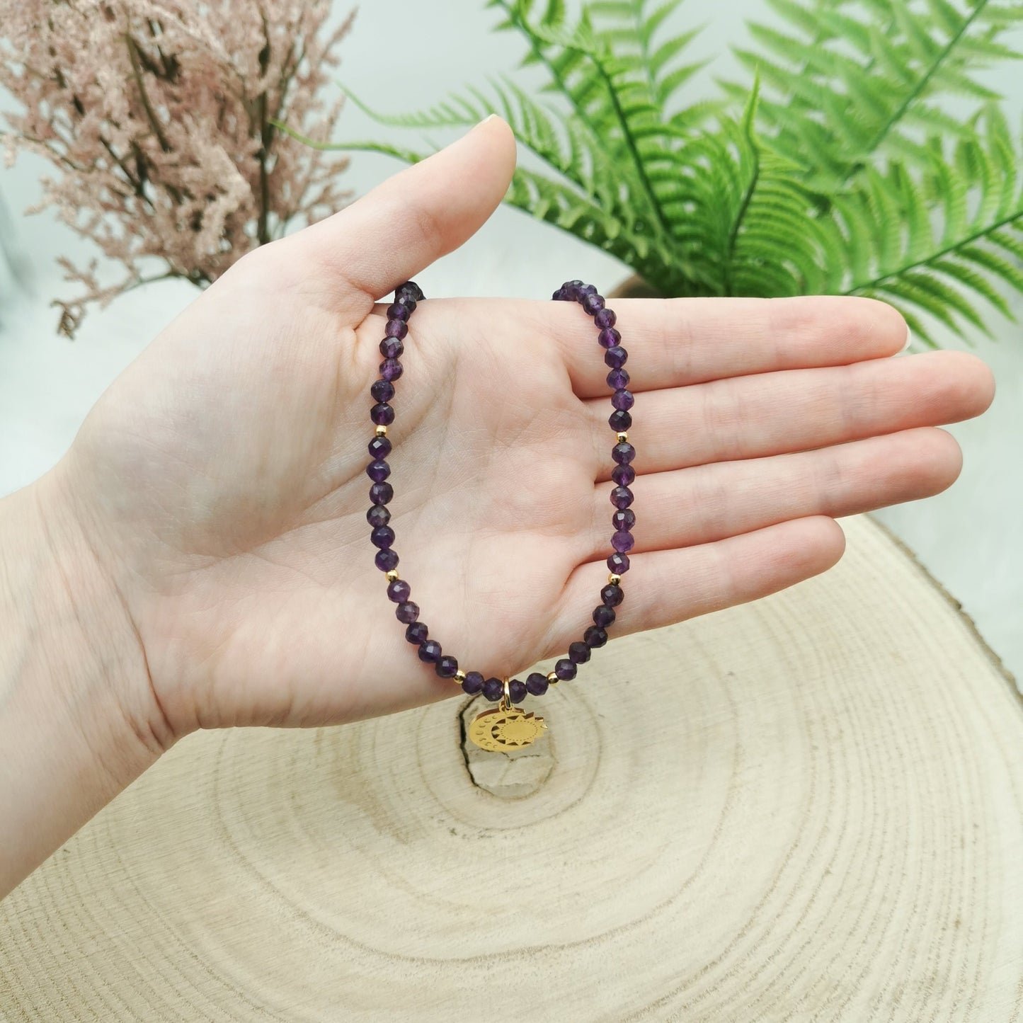 Amethyst Kette mit Mond Anhänger