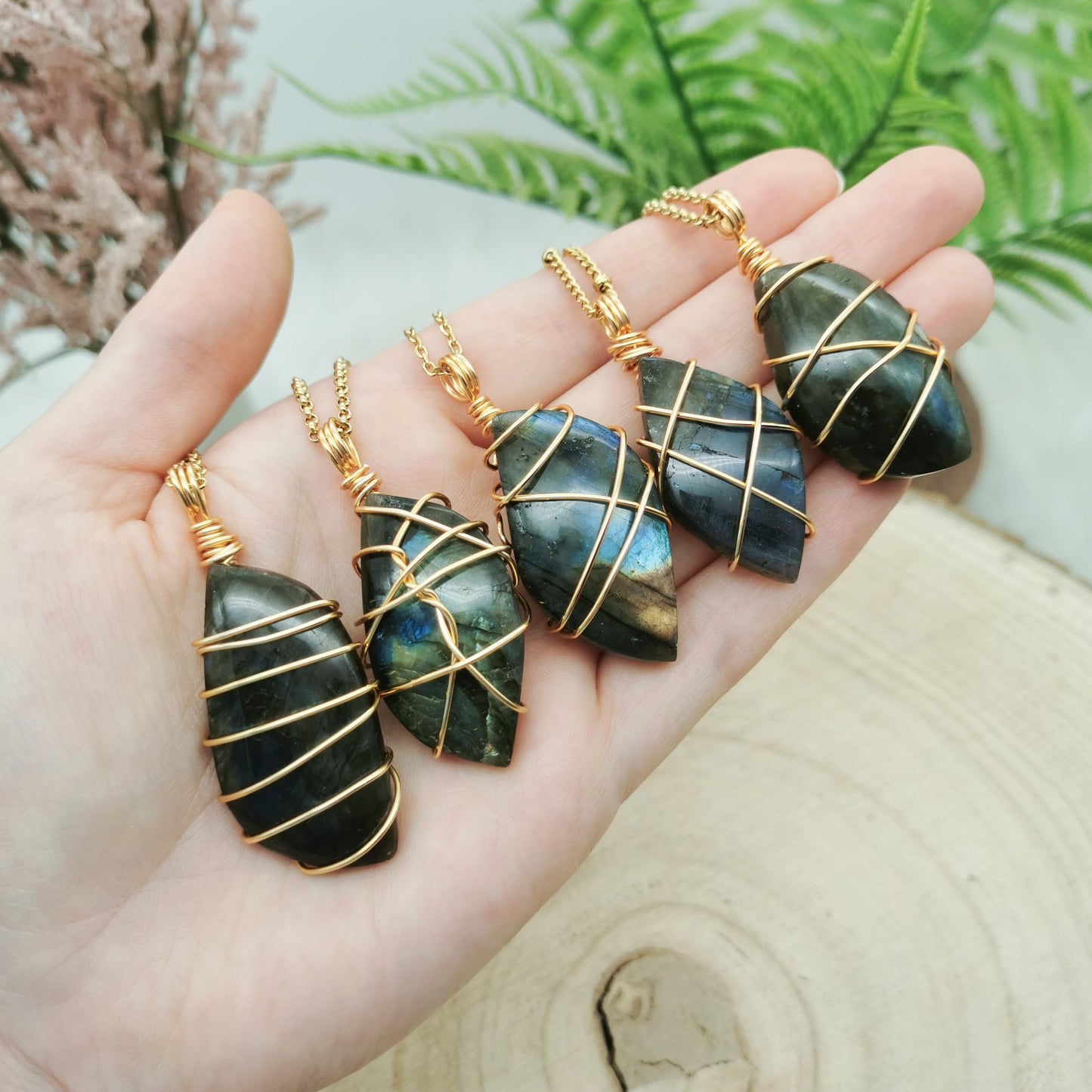Labradorit Kette gold