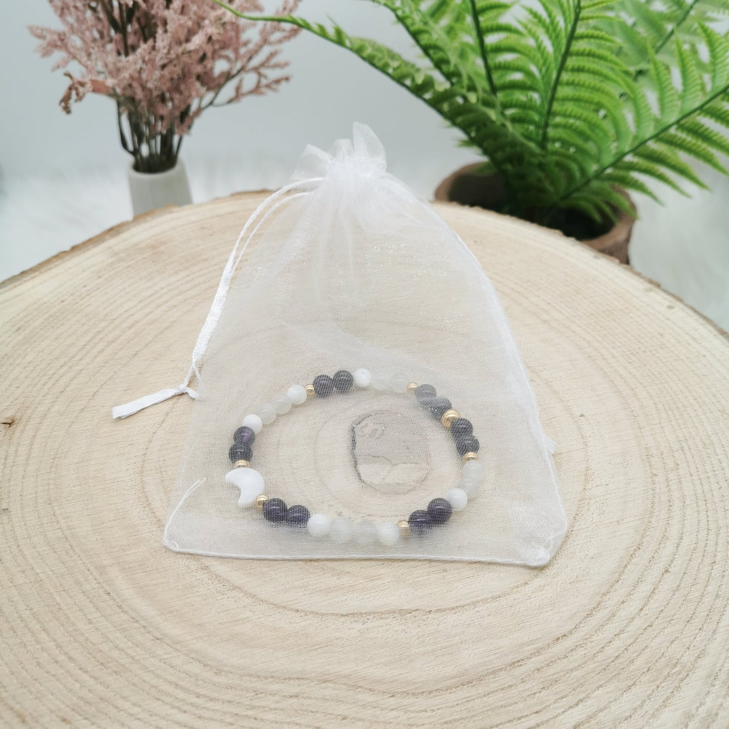 Amethyst-Mondstein-Perlmutt Armband mit Perlmutt Mond