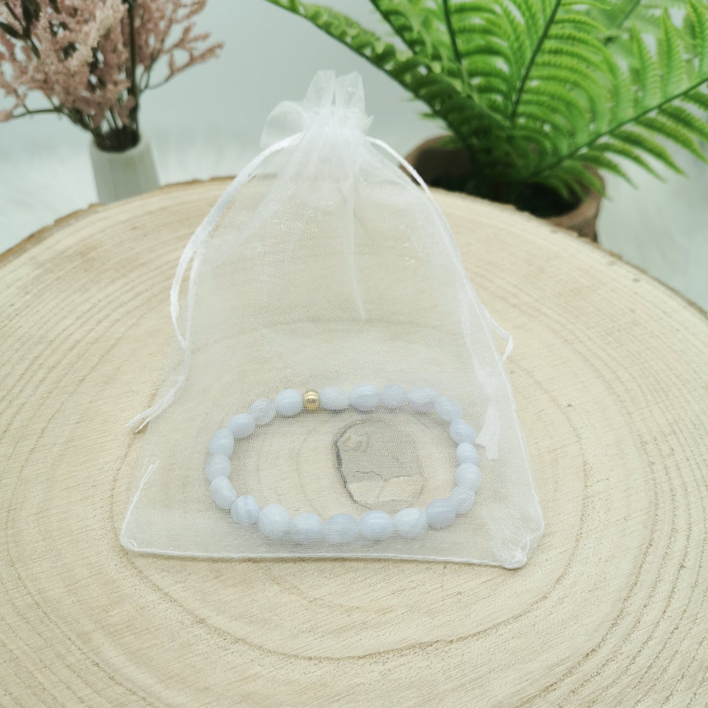 Blauer Chalcedon Armband silber/gold