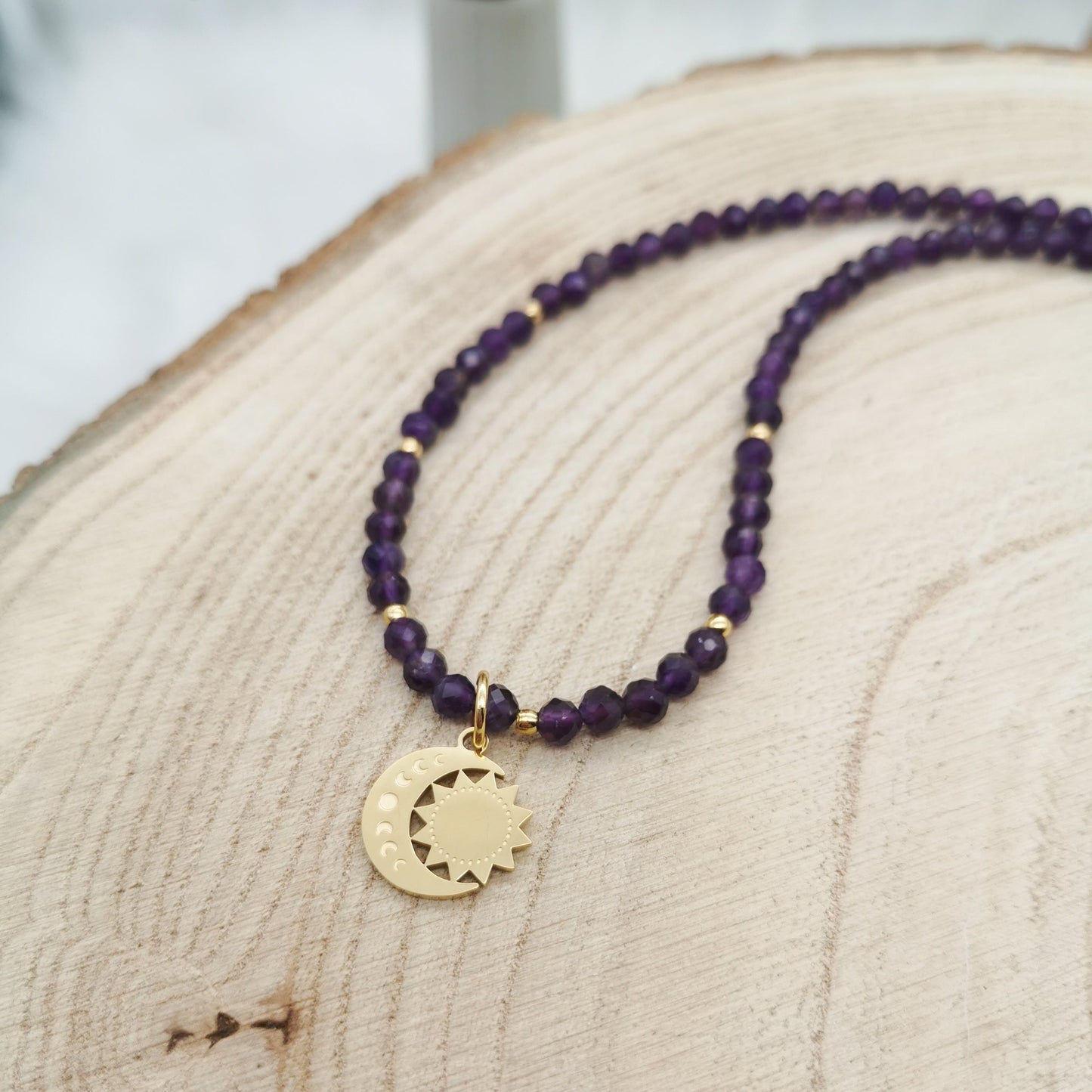Amethyst Kette mit Mond Anhänger