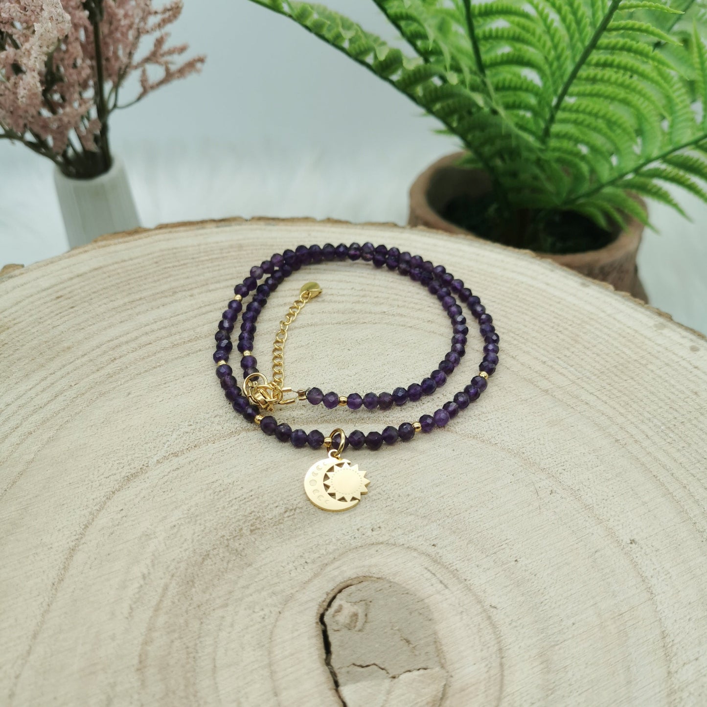 Amethyst Kette mit Mond Anhänger