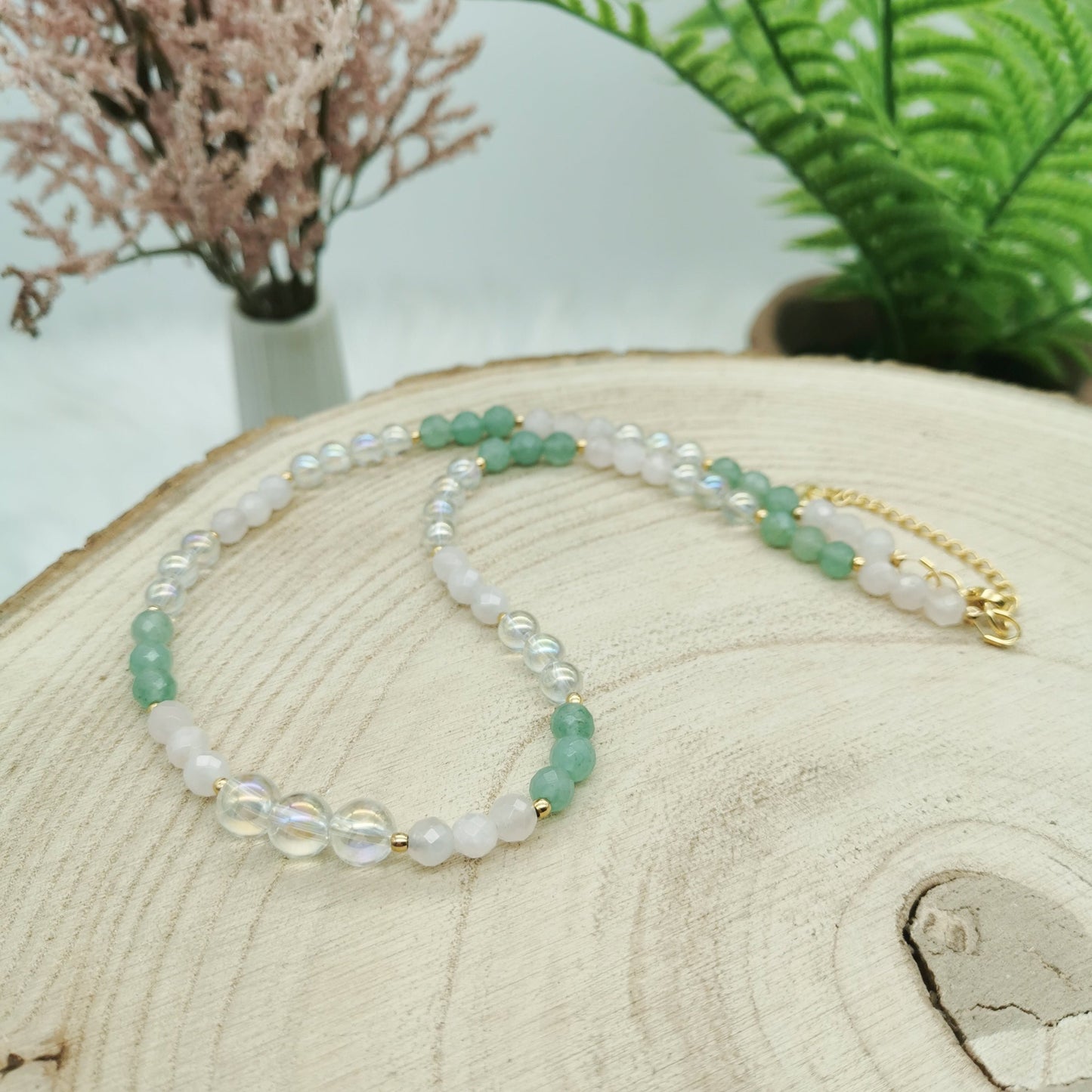 Rosenquarz-Aventurin-Angel Aura Kette