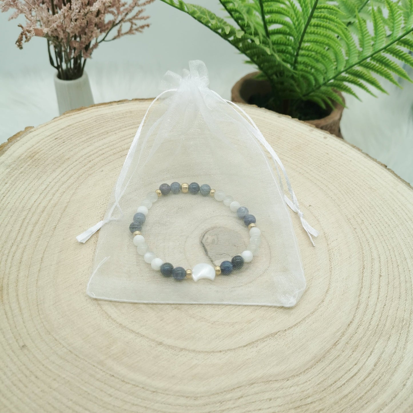 Sodalith-Mondstein-Perlmutt Armband mit Perlmutt Mond