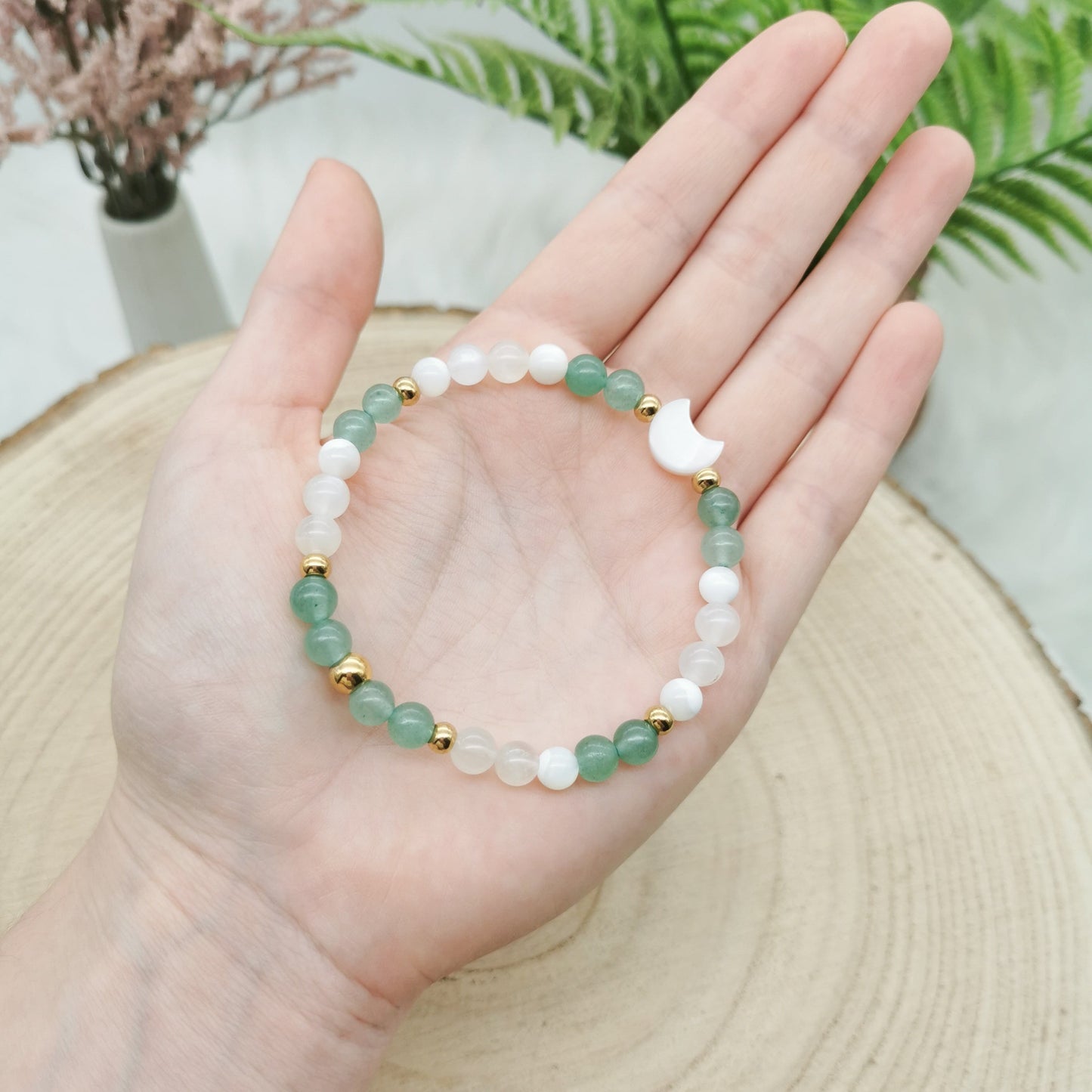 Aventurin-Mondstein-Perlmutt Armband mit Perlmutt Mond
