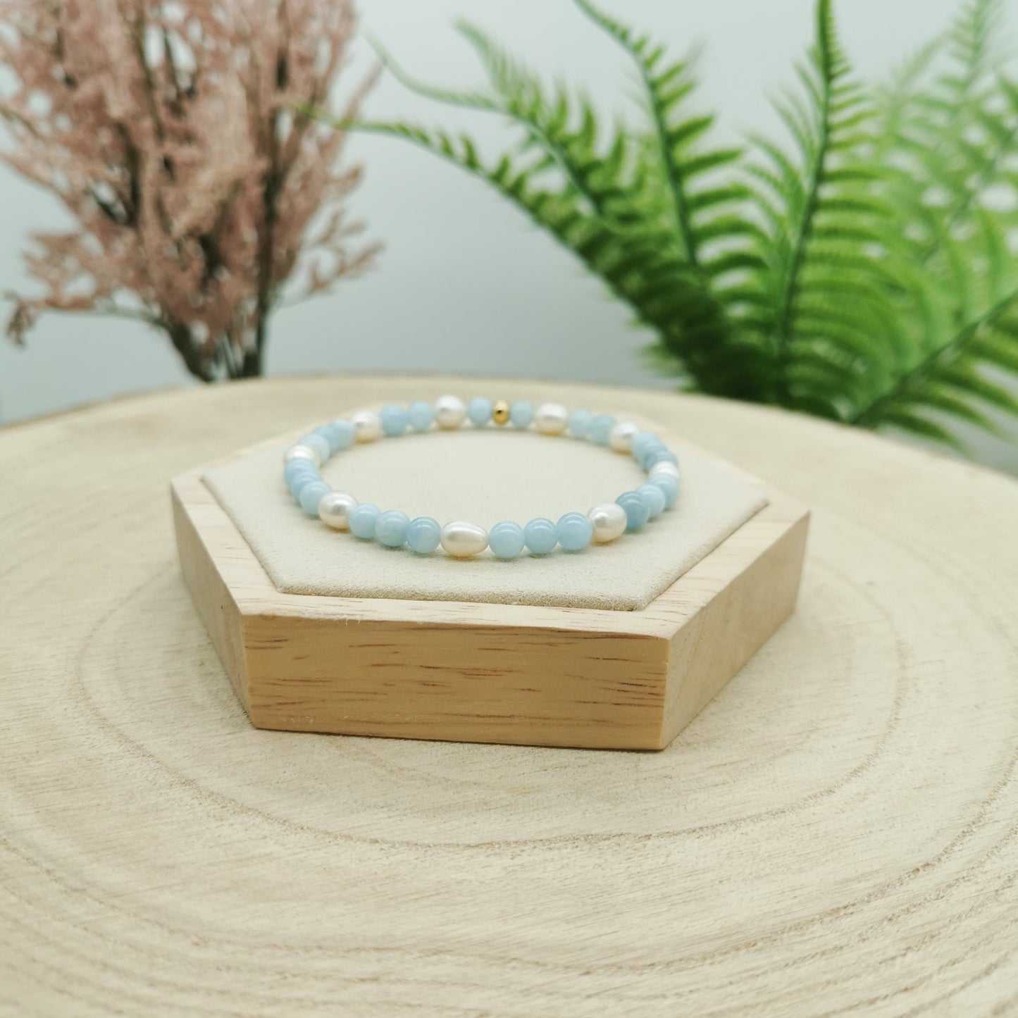 Aquamarin-Süßwasserperlen Armband silber/gold