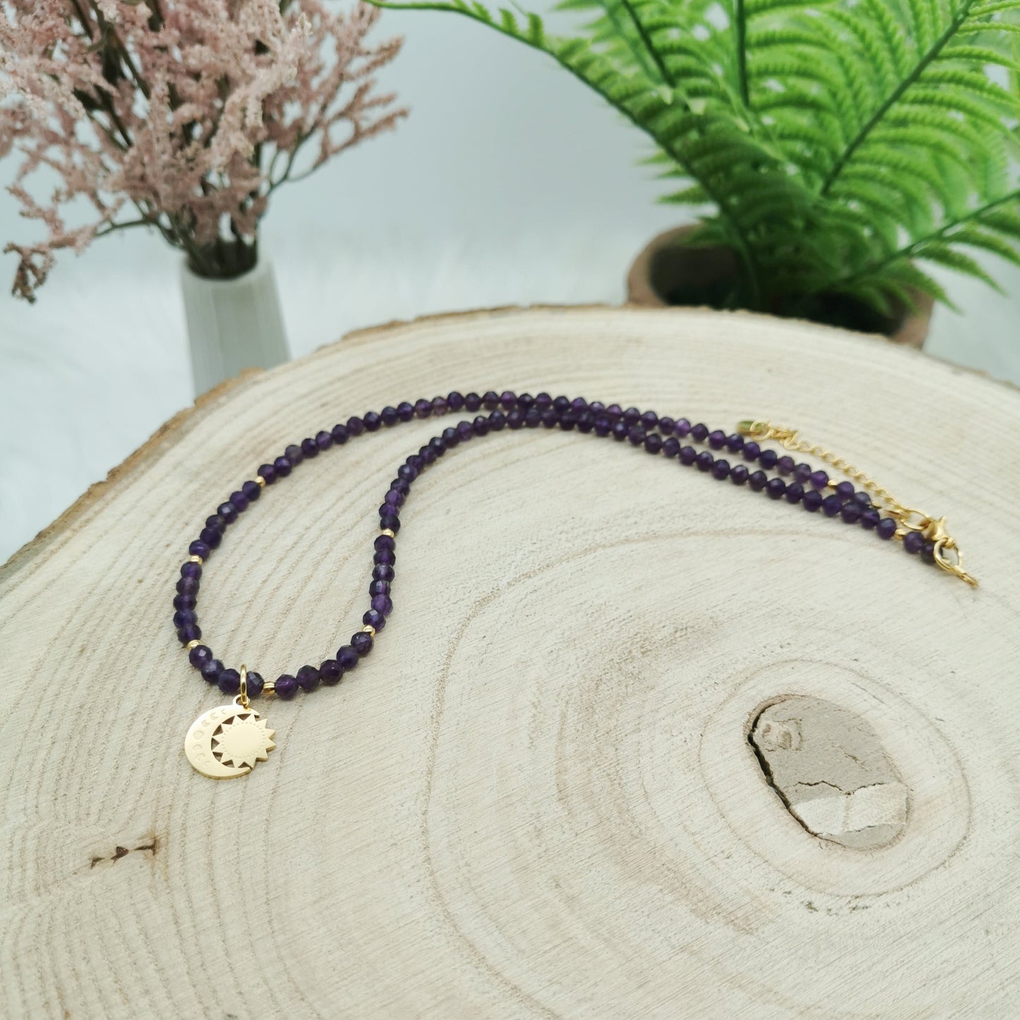 Amethyst Kette mit Mond Anhänger