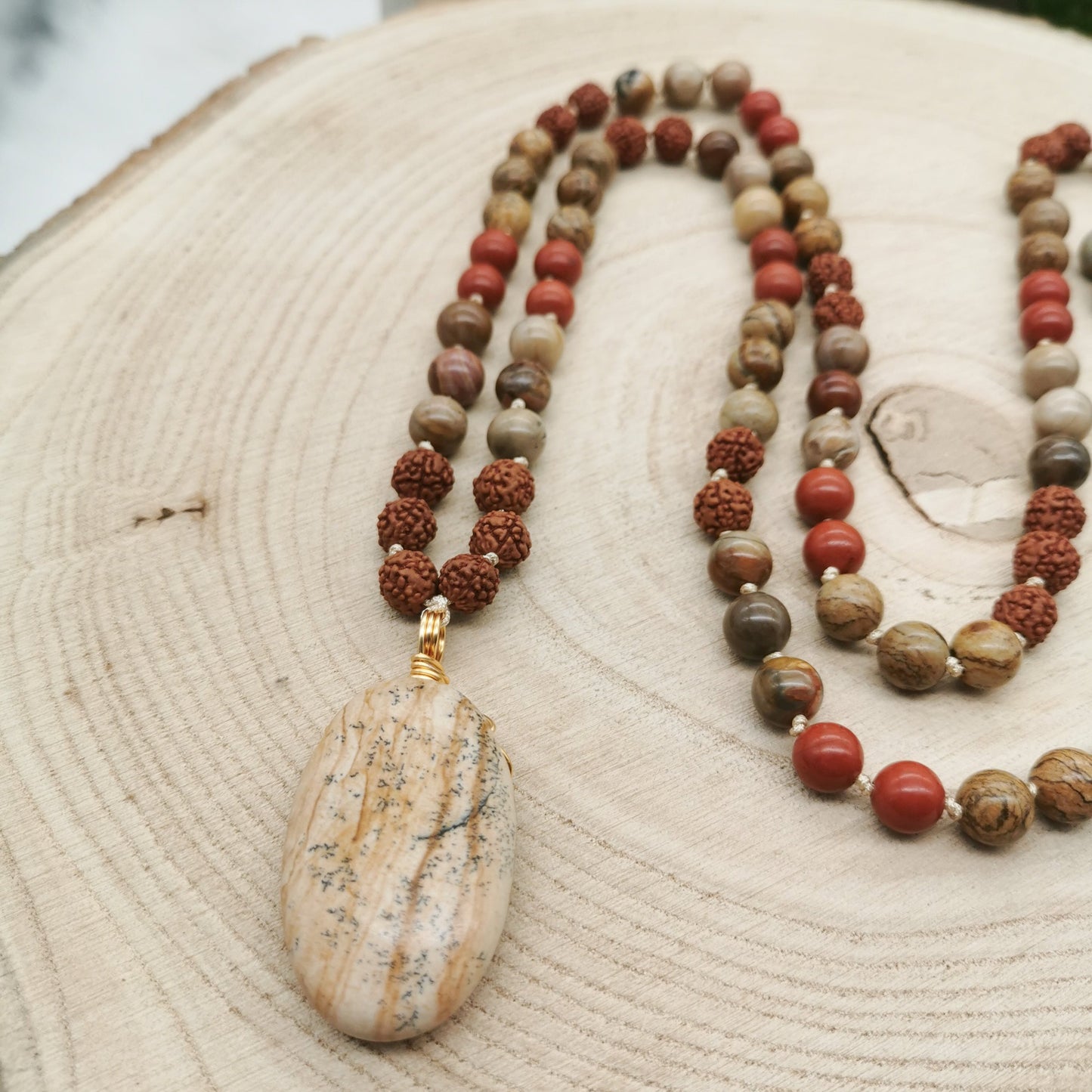 Landschaftsjaspis-Roter Jaspis-Versteinertes Holz Mala Kette