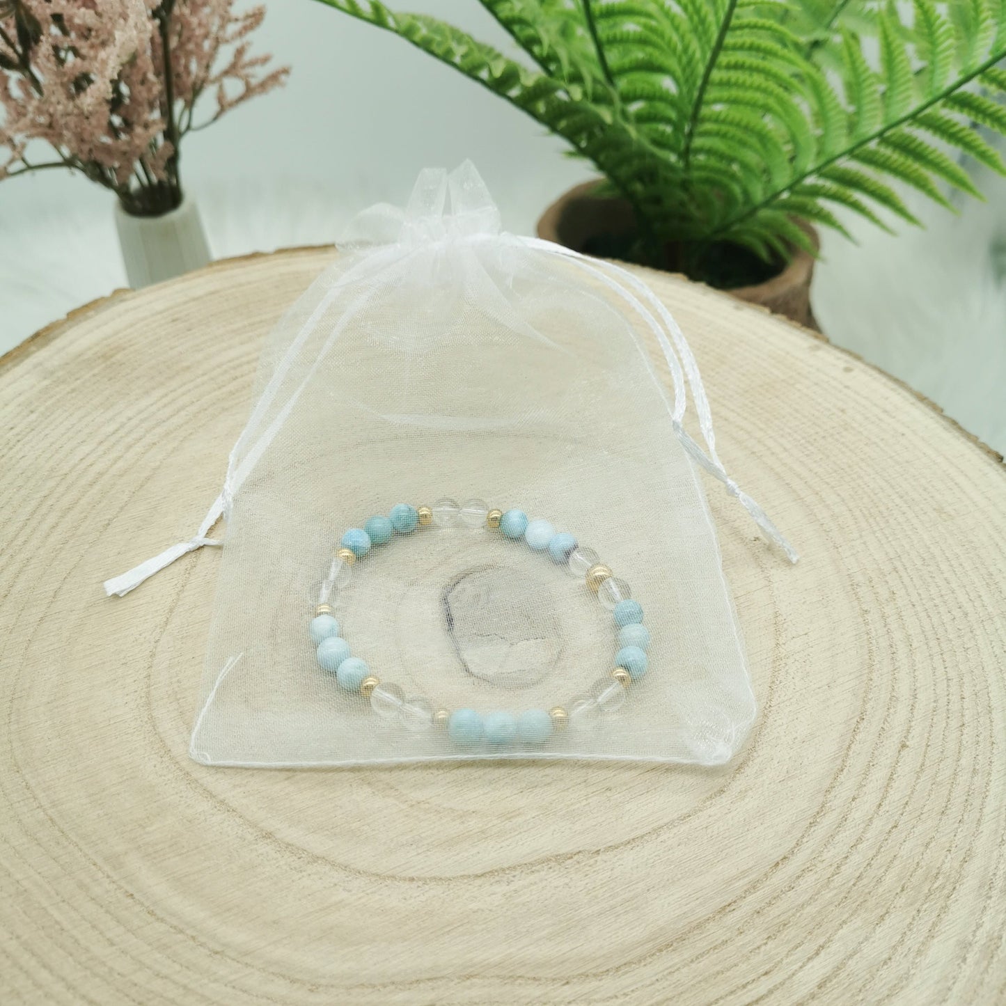 Larimar-Bergkristall Armband gold
