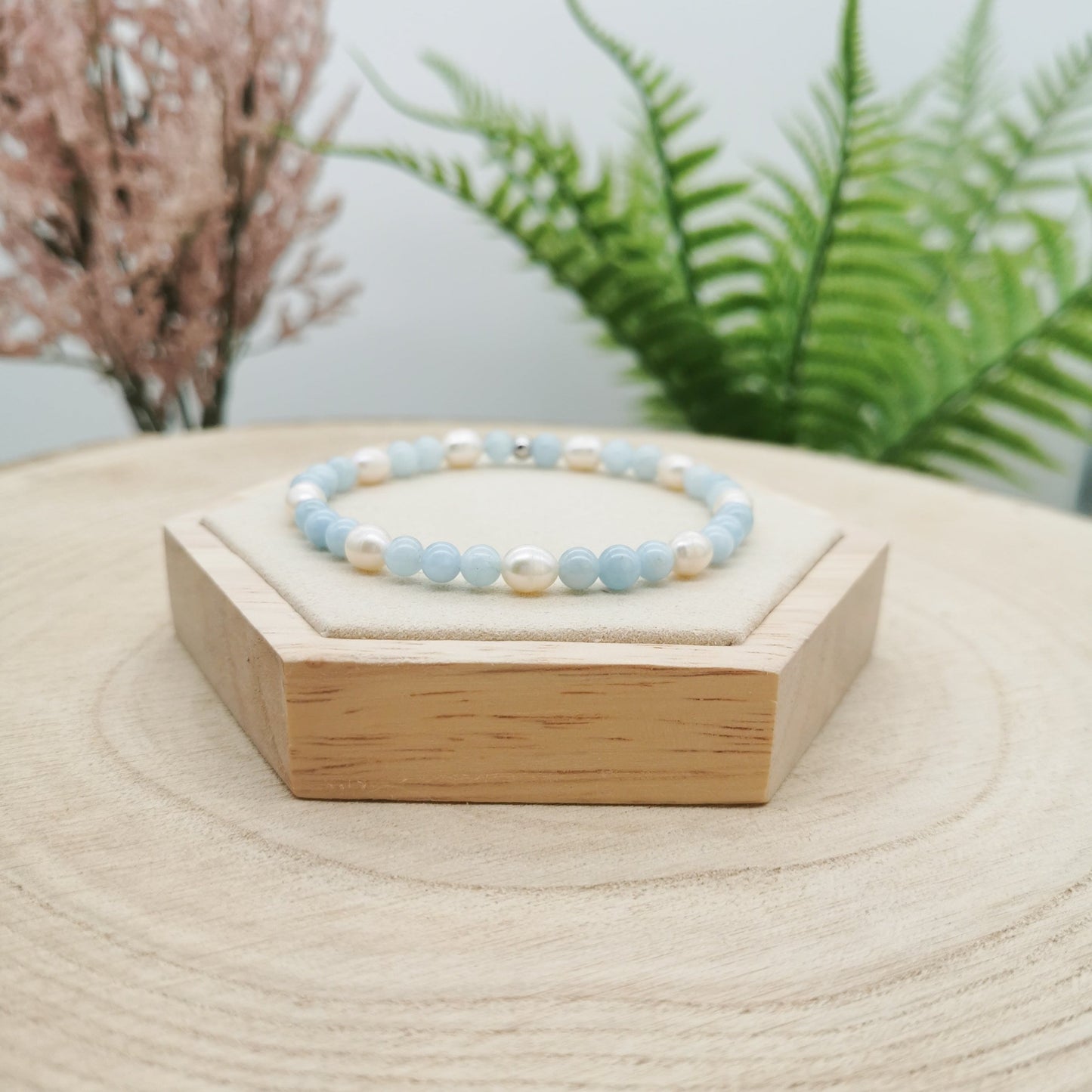 Aquamarin-Süßwasserperlen Armband silber/gold
