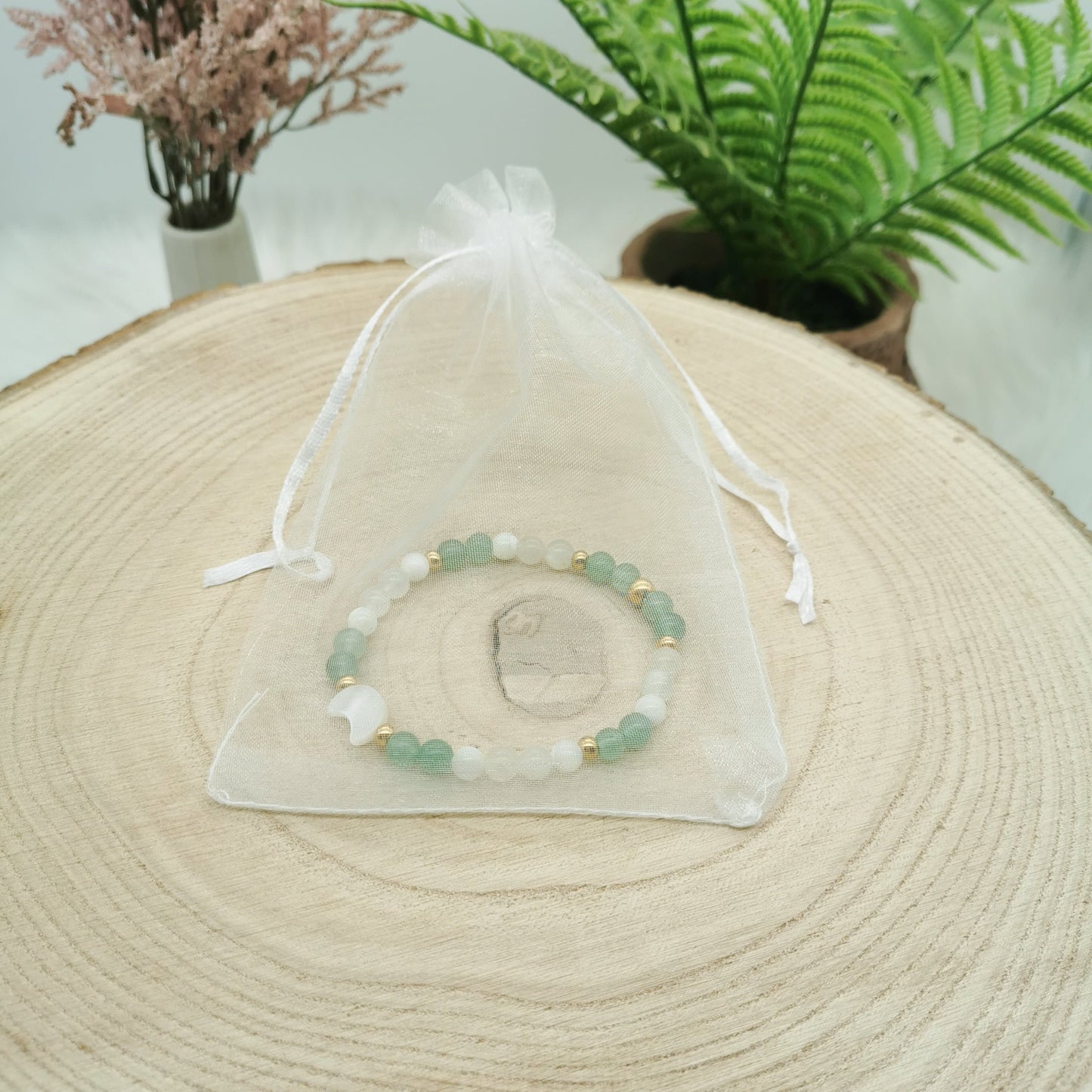 Aventurin-Mondstein-Perlmutt Armband mit Perlmutt Mond