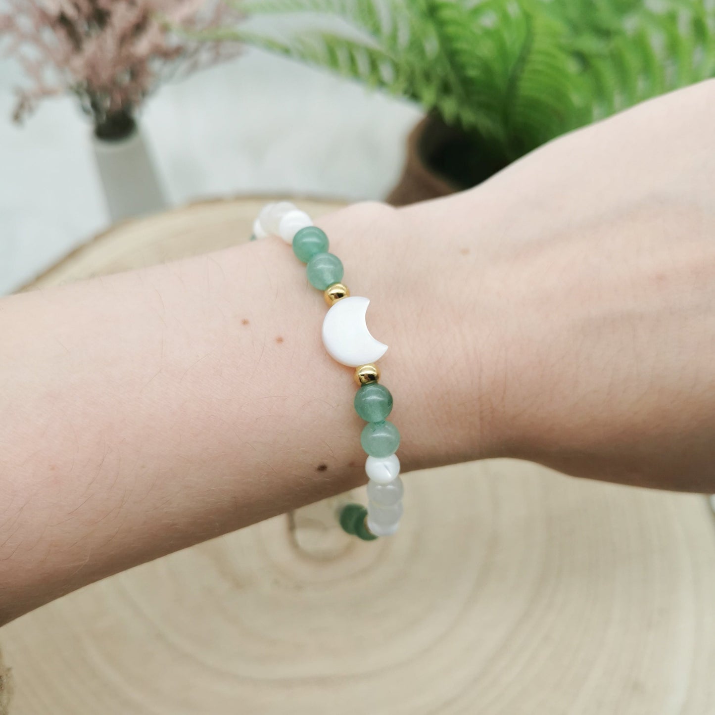 Aventurin-Mondstein-Perlmutt Armband mit Perlmutt Mond