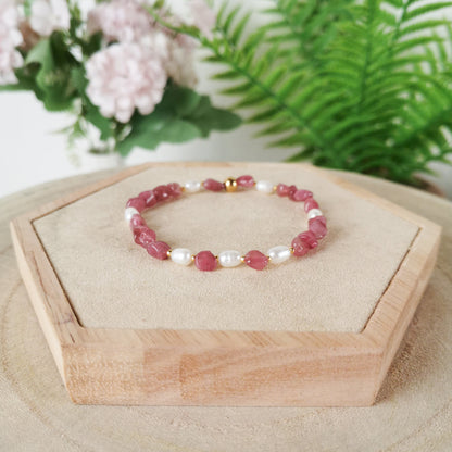 Rosa Turmalin Armband mit Perlmutt