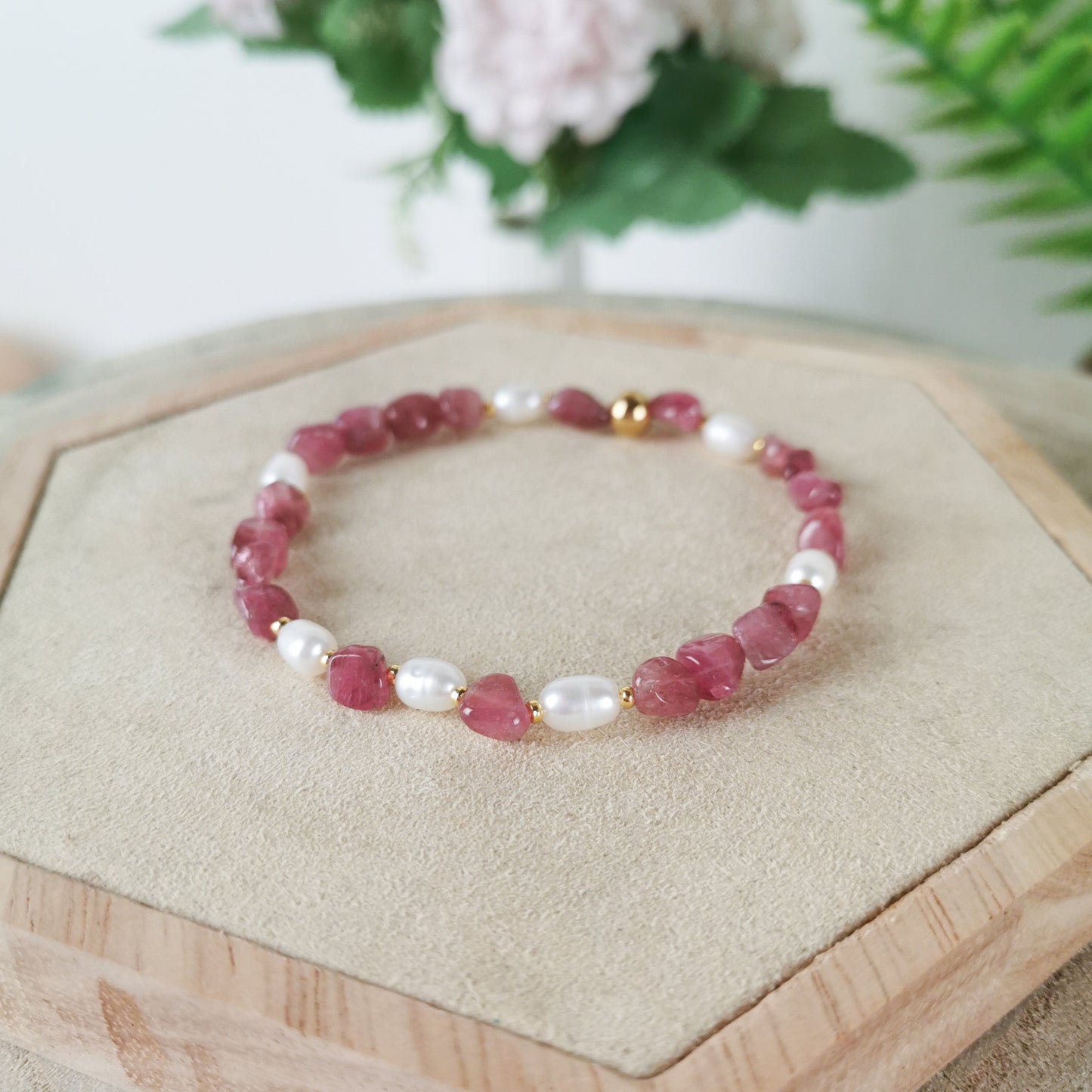 Rosa Turmalin Armband mit Perlmutt