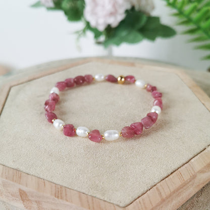 Rosa Turmalin Armband mit Perlmutt