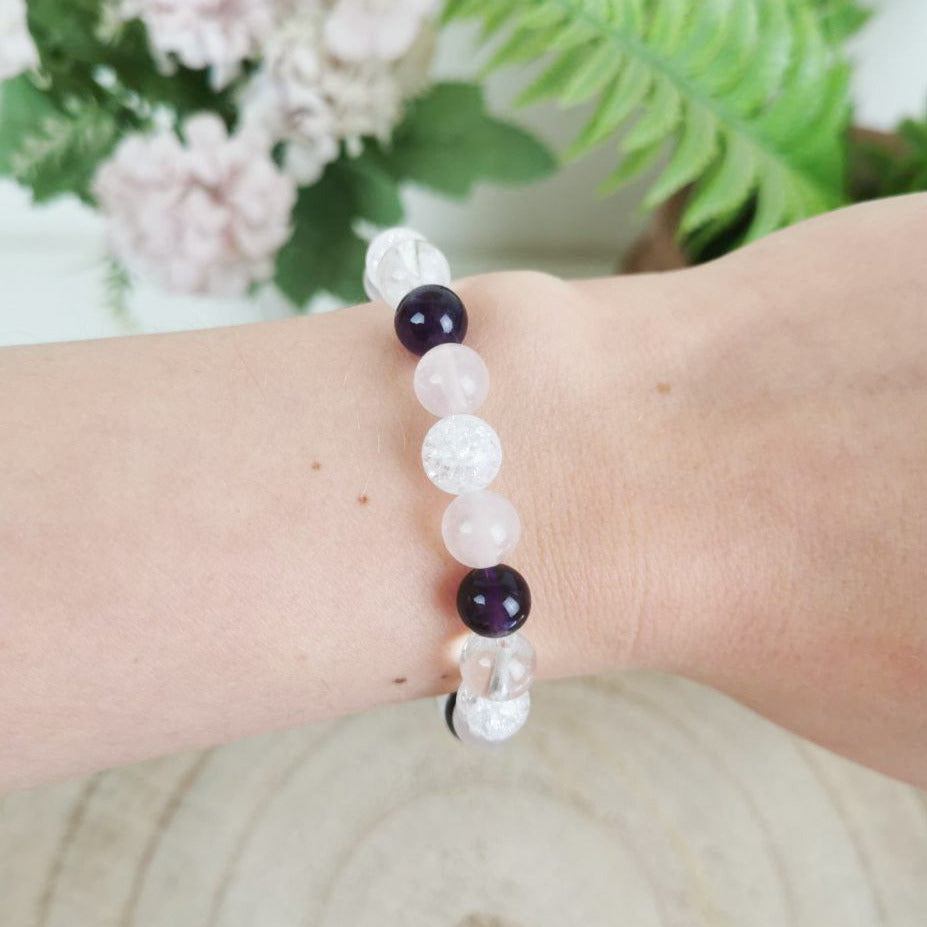 Rosenquarz-Amethyst-Bergkristall Armband