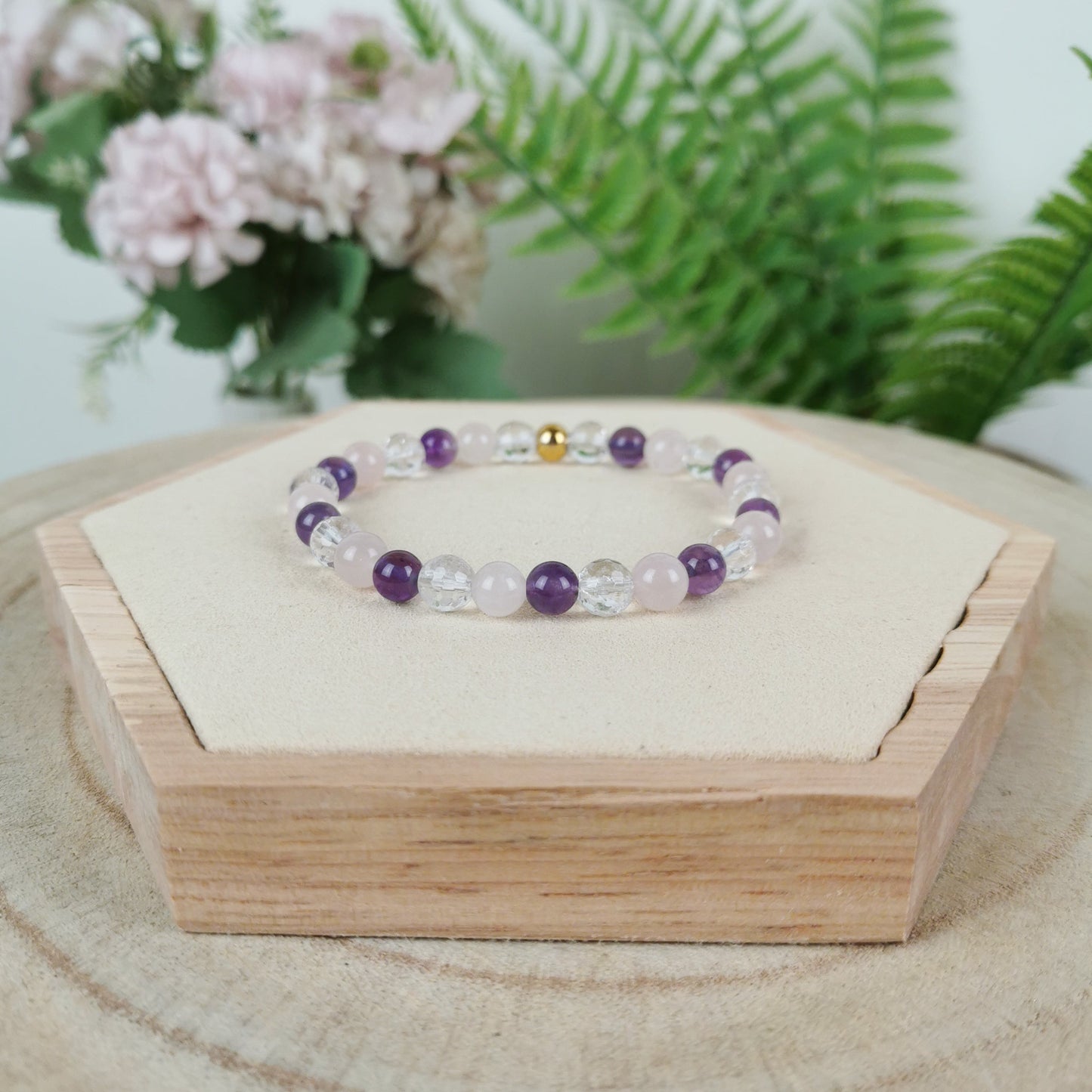 Rosenquarz-Amethyst-Bergkristall Armband