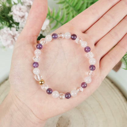 Rosenquarz-Amethyst-Bergkristall Armband