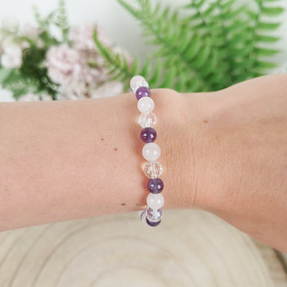 Rosenquarz-Amethyst-Bergkristall Armband