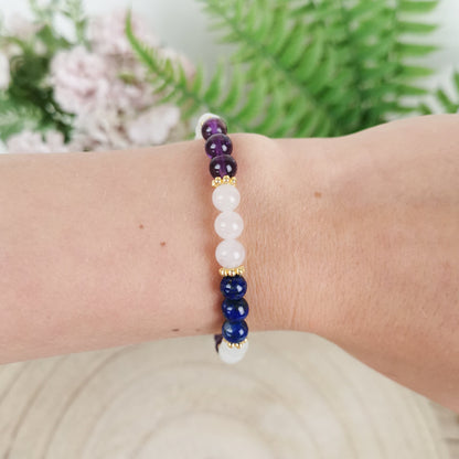 Lapislazuli-Rosenquarz-Amethyst-Mondstein Armband