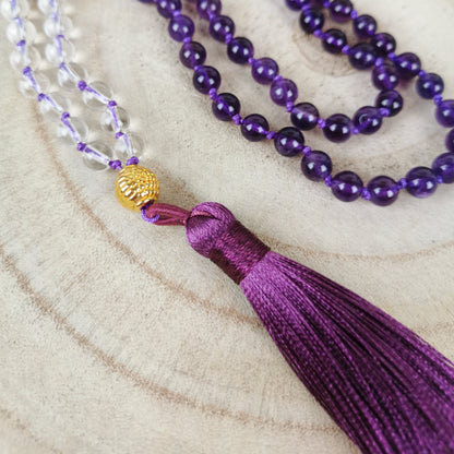 Amethyst-Bergkristall Mala Kette