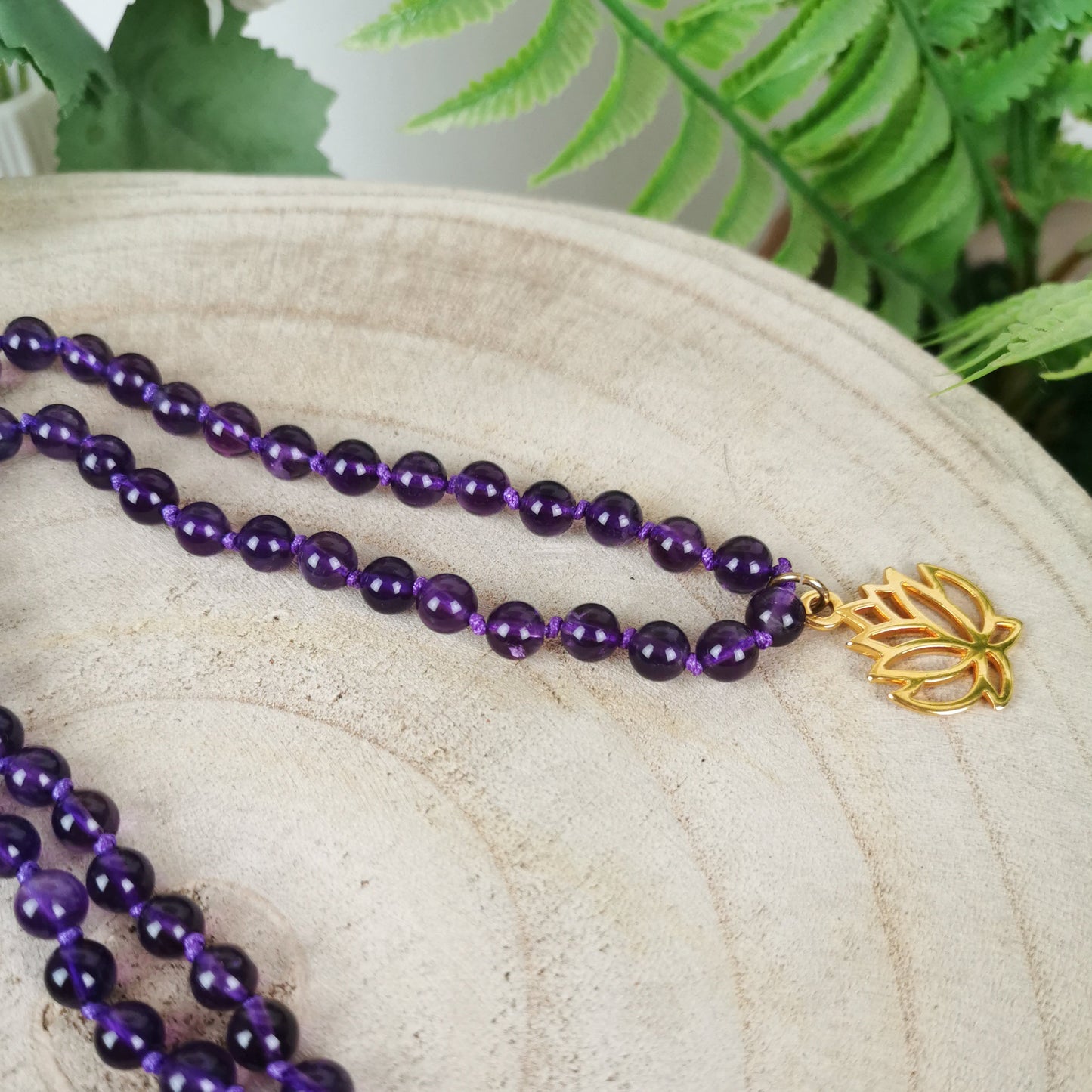 Amethyst-Bergkristall Mala Kette