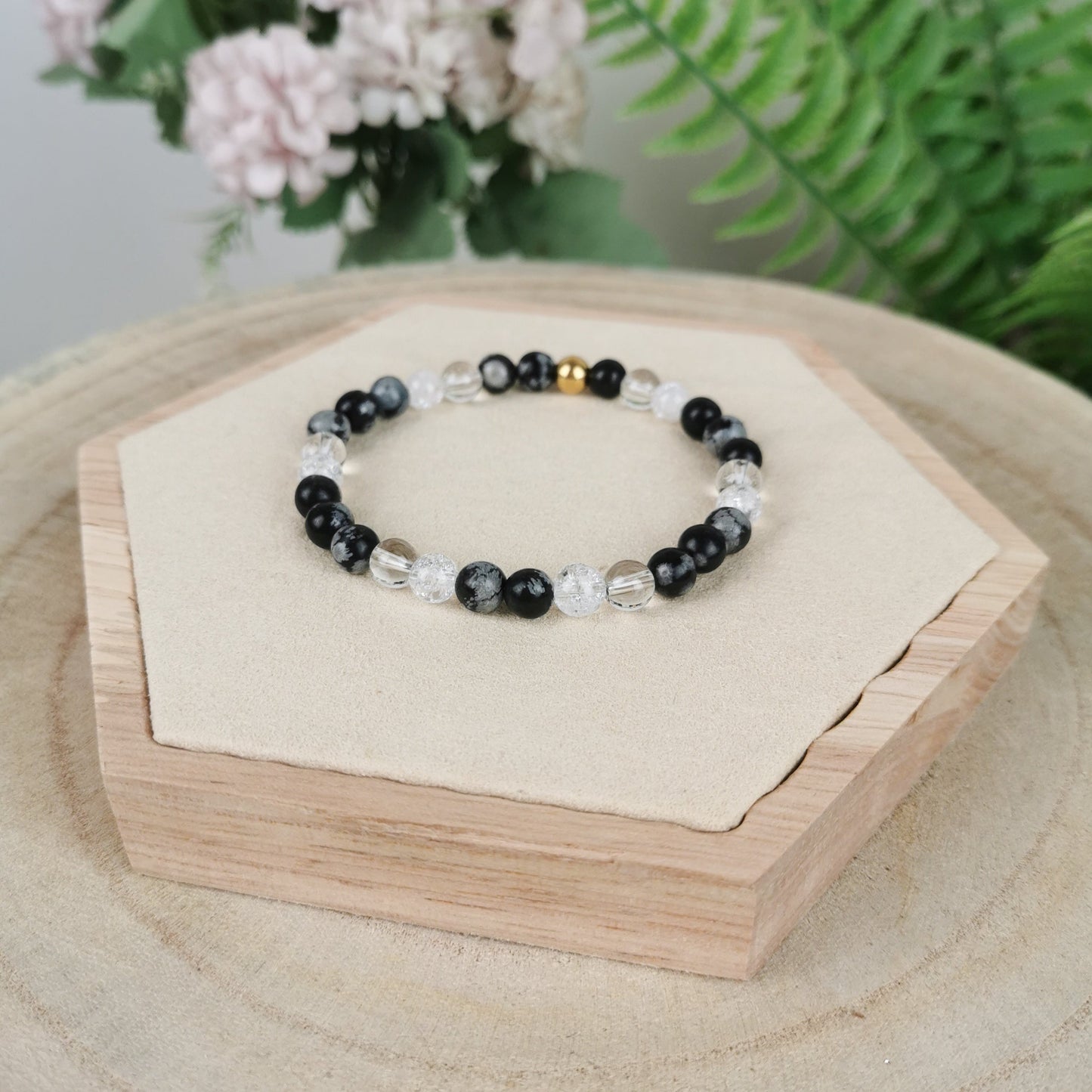 Schneeflocken Obsidian-Bergkristall Armband