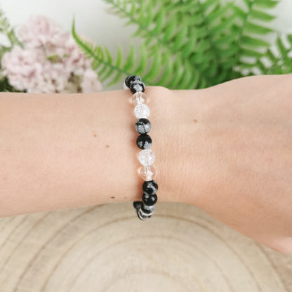 Schneeflocken Obsidian-Bergkristall Armband