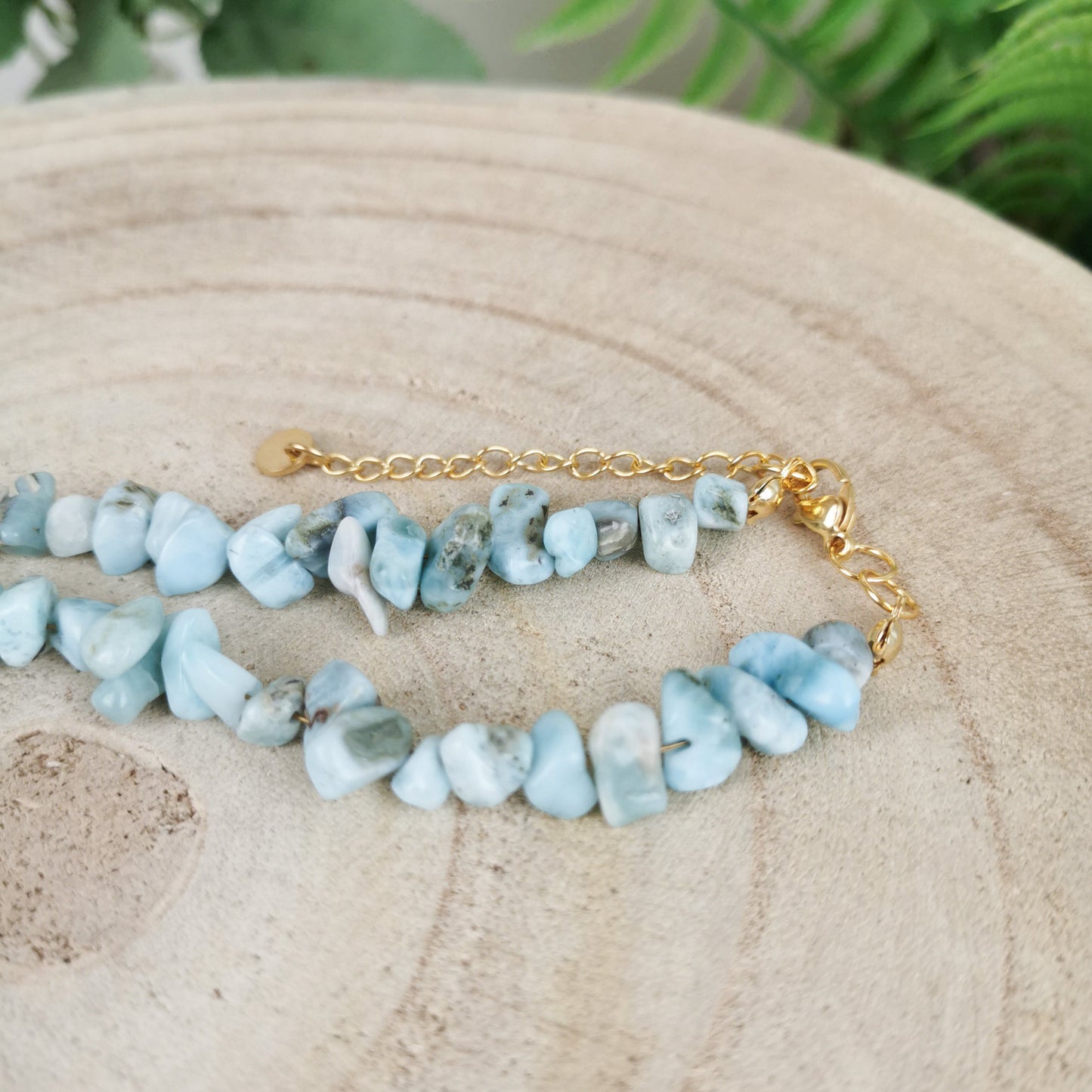 Larimar Splitterkette gold