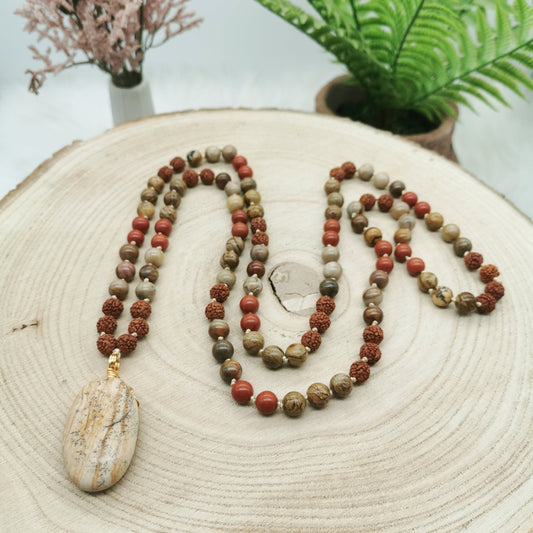 Landschaftsjaspis-Roter Jaspis-Versteinertes Holz Mala Kette