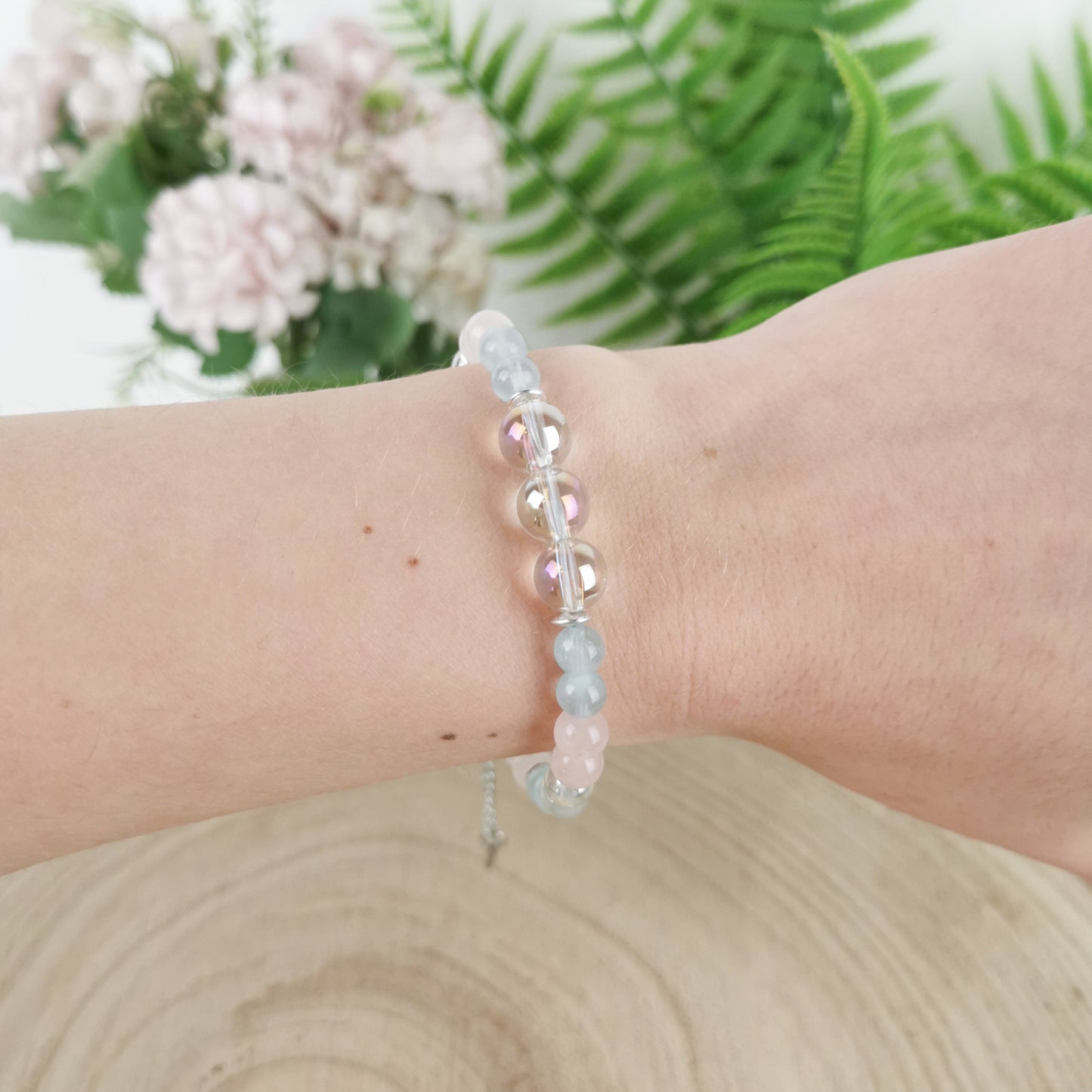 Angel Aura-Aquamarin-Rosenquarz Armband