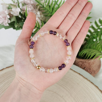 Rosenquarz-Amethyst-Bergkristall Armband