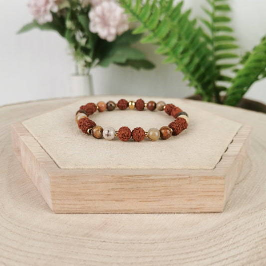 Versteinertes Holz-Rudraksha Armband