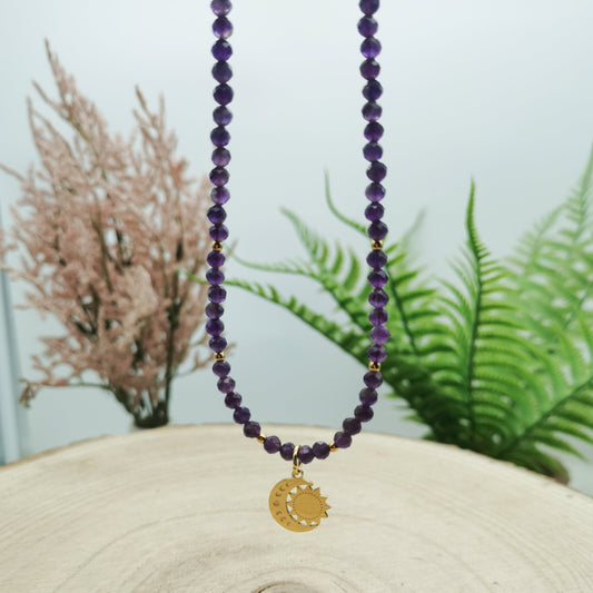 Amethyst Kette mit Mond Anhänger