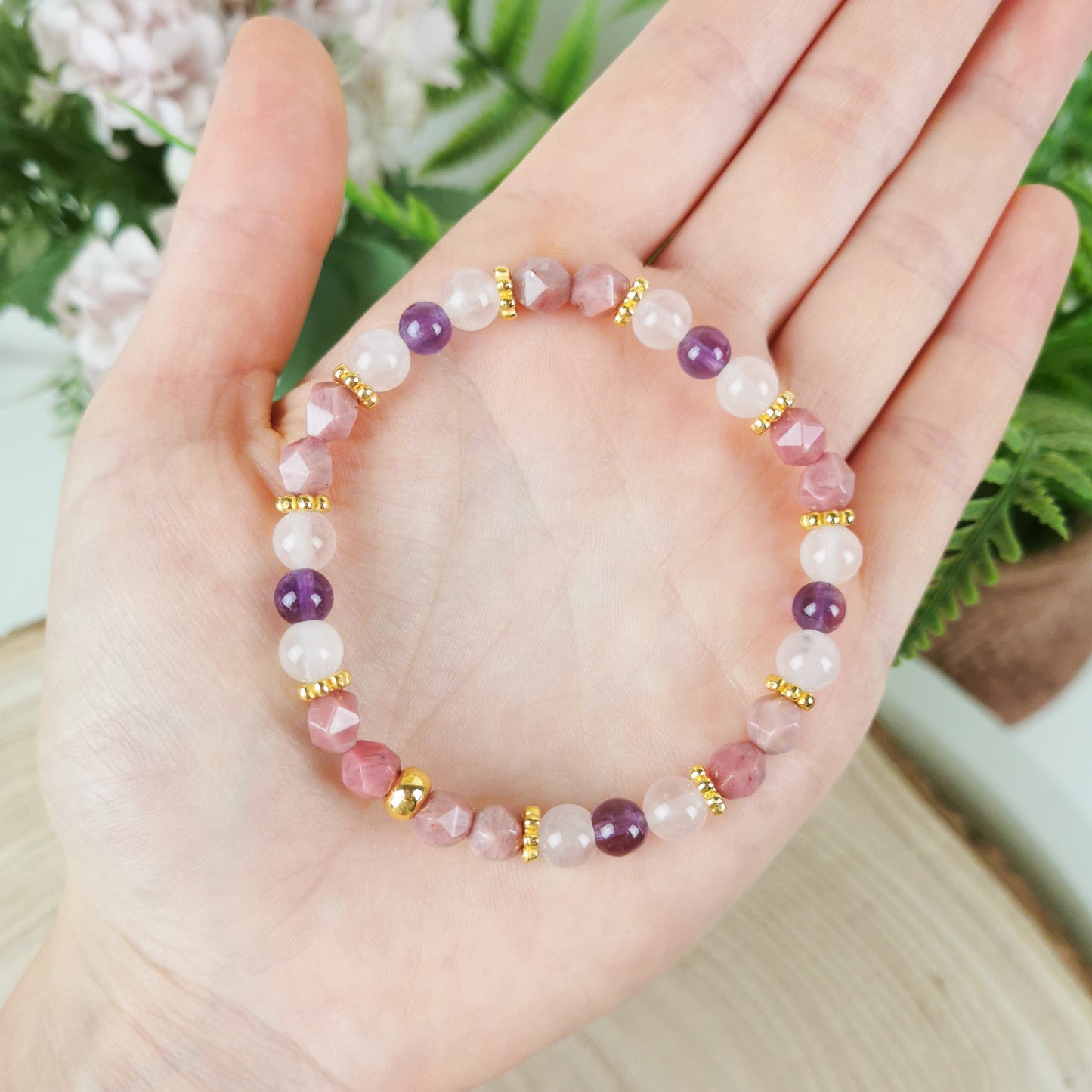 Amethyst-Rosenquarz-Thulit Armband