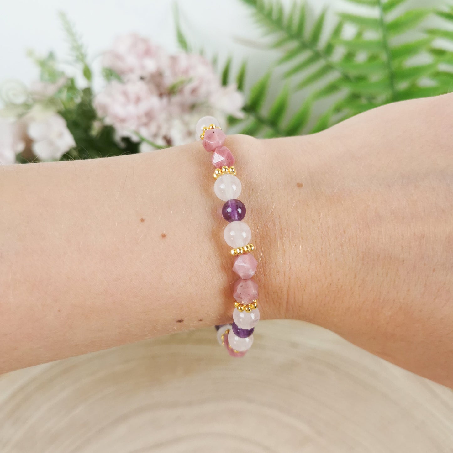 Amethyst-Rosenquarz-Thulit Armband