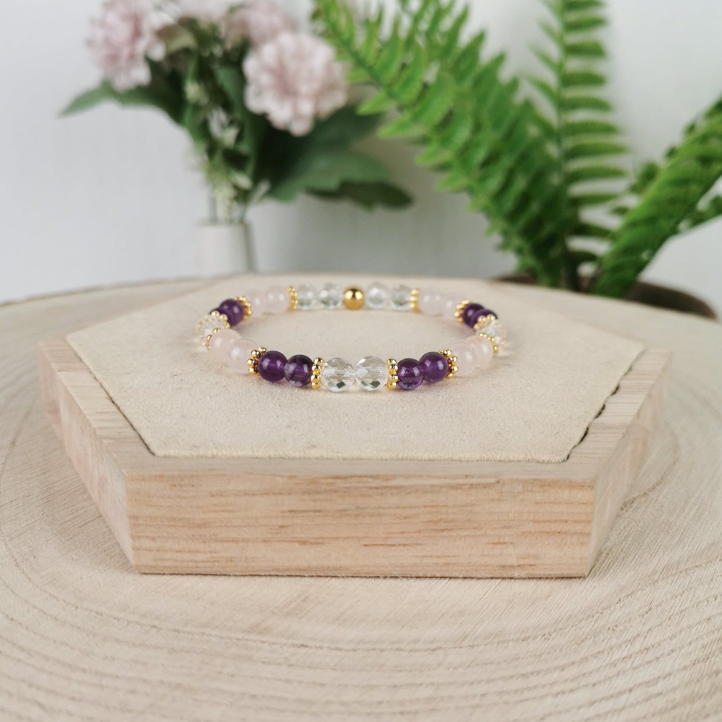 Rosenquarz-Amethyst-Bergkristall Armband