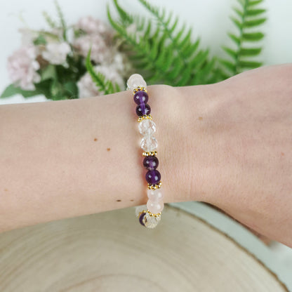 Rosenquarz-Amethyst-Bergkristall Armband